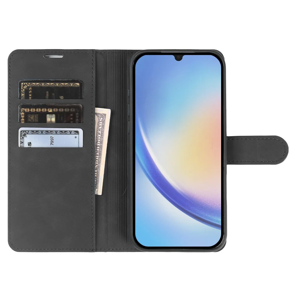 Wallet Stand Case For Samsung Galaxy A34 5G Card Slots Skin-feel TPU + PU Leather Flip Cover - Black - 2