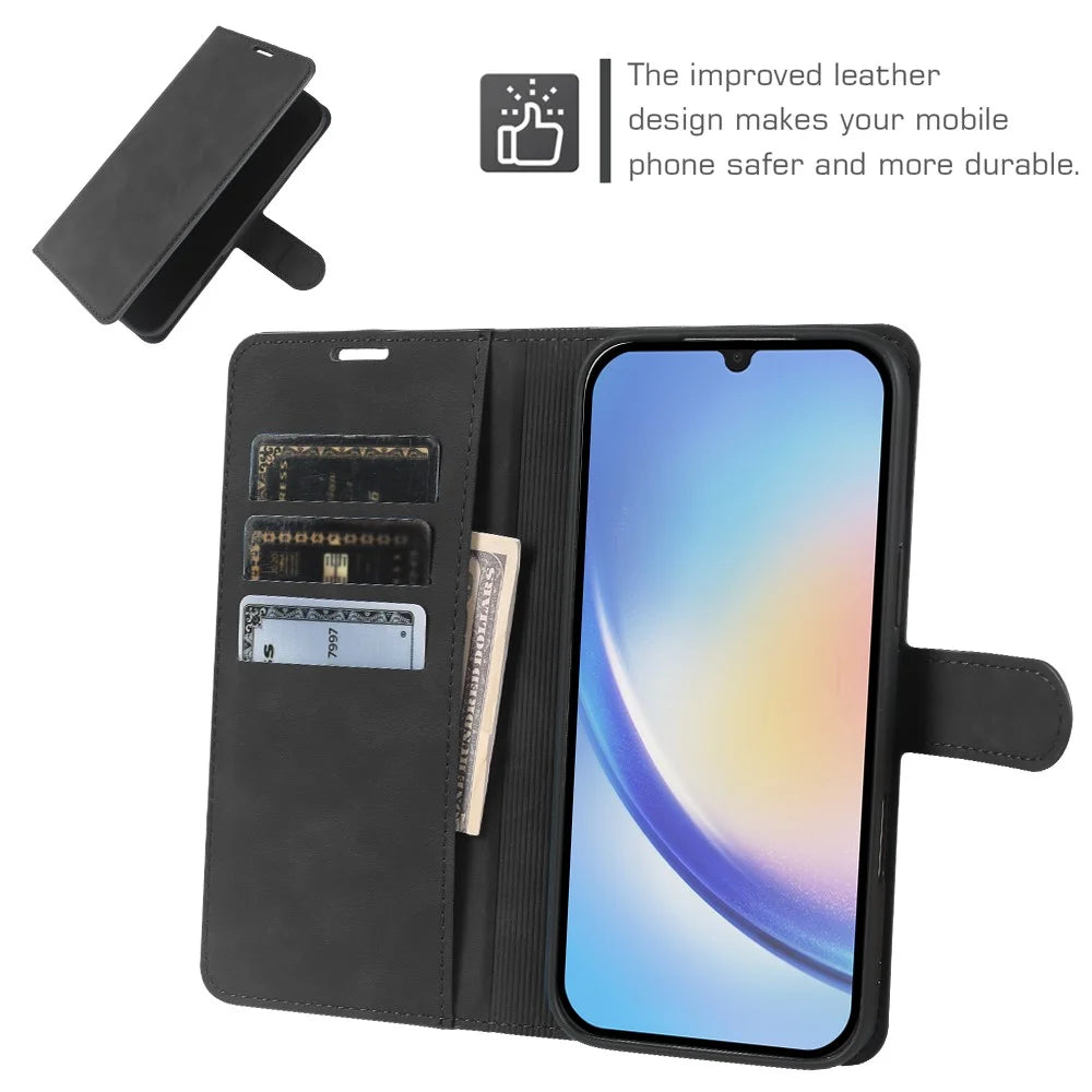 Wallet Stand Case For Samsung Galaxy A34 5G Card Slots Skin-feel TPU + PU Leather Flip Cover - Black - 3