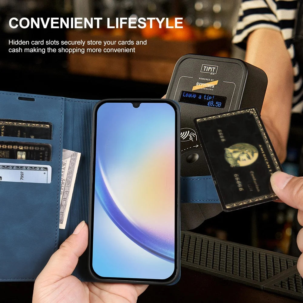 Wallet Stand Case For Samsung Galaxy A34 5G Card Slots Skin-feel TPU + PU Leather Flip Cover - Black - 4