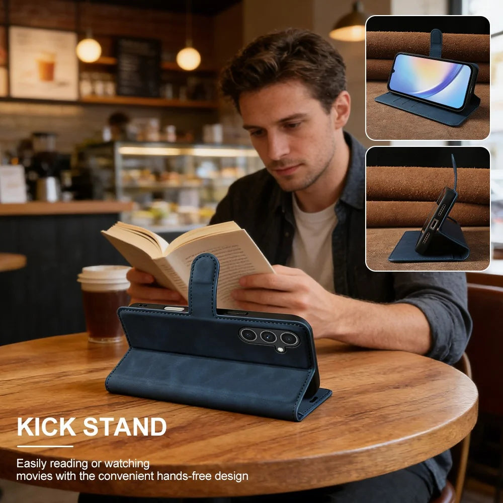 Wallet Stand Case For Samsung Galaxy A34 5G Card Slots Skin-feel TPU + PU Leather Flip Cover - Black - 5