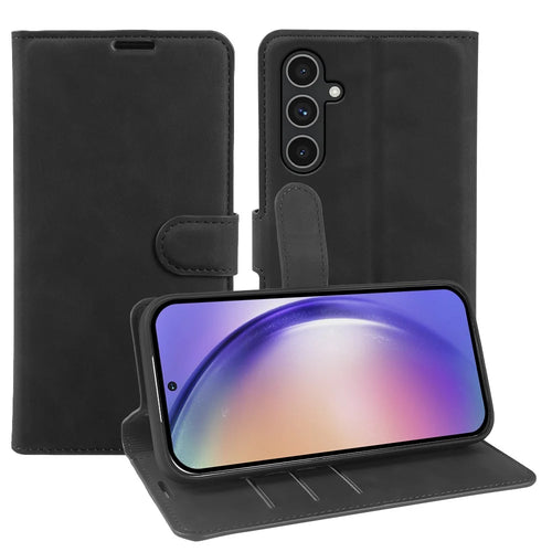 For Samsung Galaxy A54 5G Wallet Stand Case Card Slots Skin-feel TPU + PU Leather Flip Cover - Black - 1