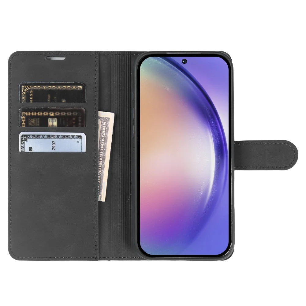 For Samsung Galaxy A54 5G Wallet Stand Case Card Slots Skin-feel TPU + PU Leather Flip Cover - Black - 2