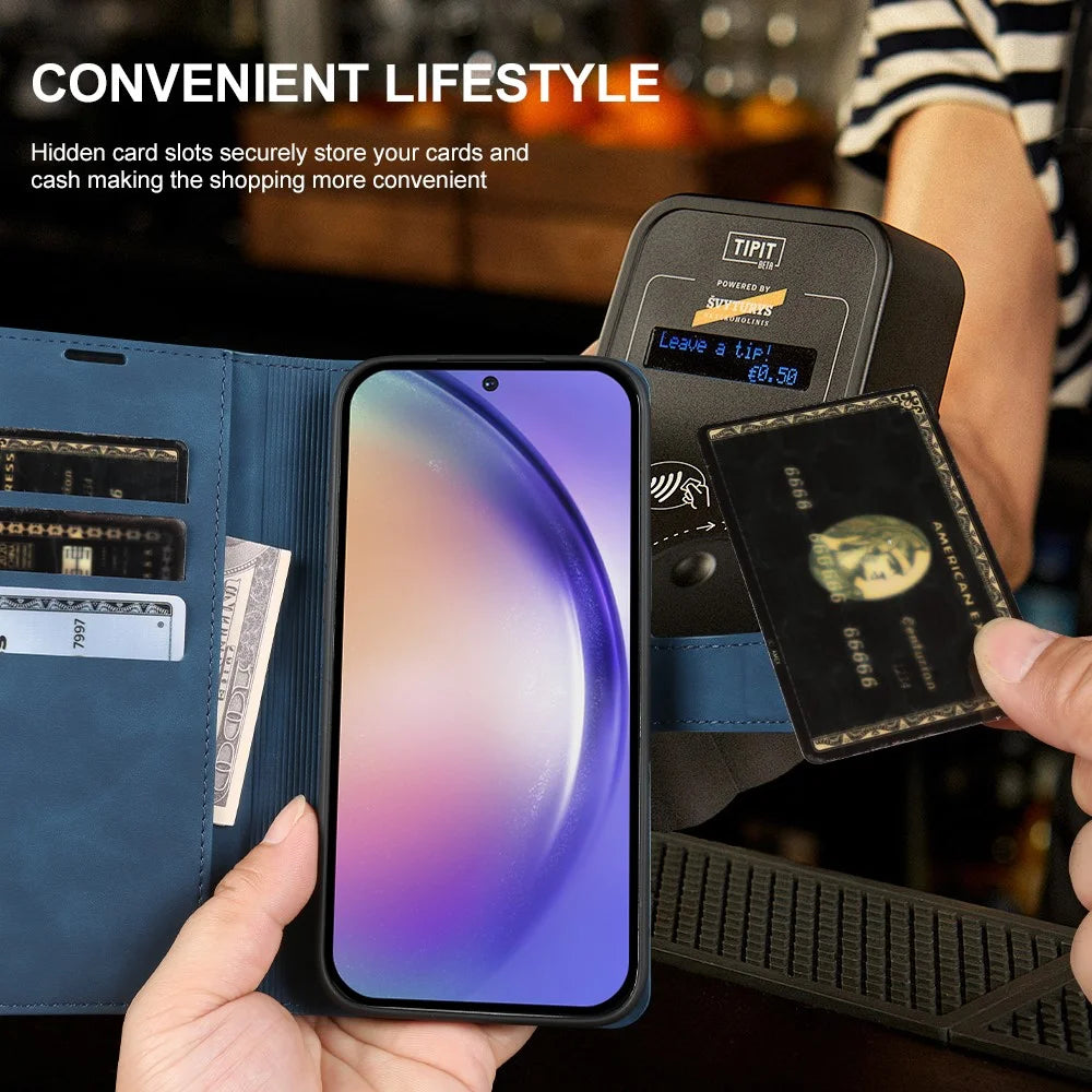 For Samsung Galaxy A54 5G Wallet Stand Case Card Slots Skin-feel TPU + PU Leather Flip Cover - Black - 4