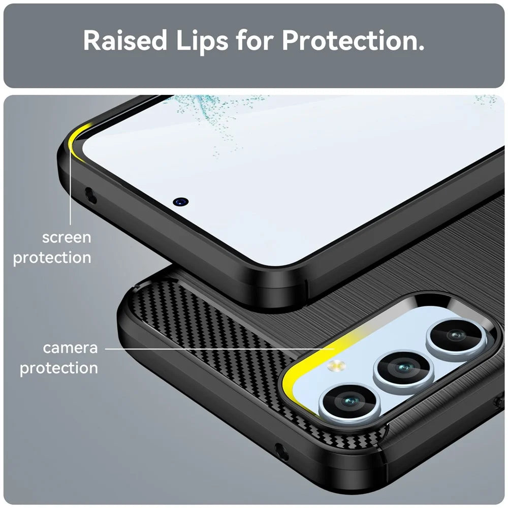 For Samsung Galaxy A54 5G Carbon Fiber Texture Bump Proof TPU Protective Phone Cover Brushed Mobile Phone Case - Black - 6