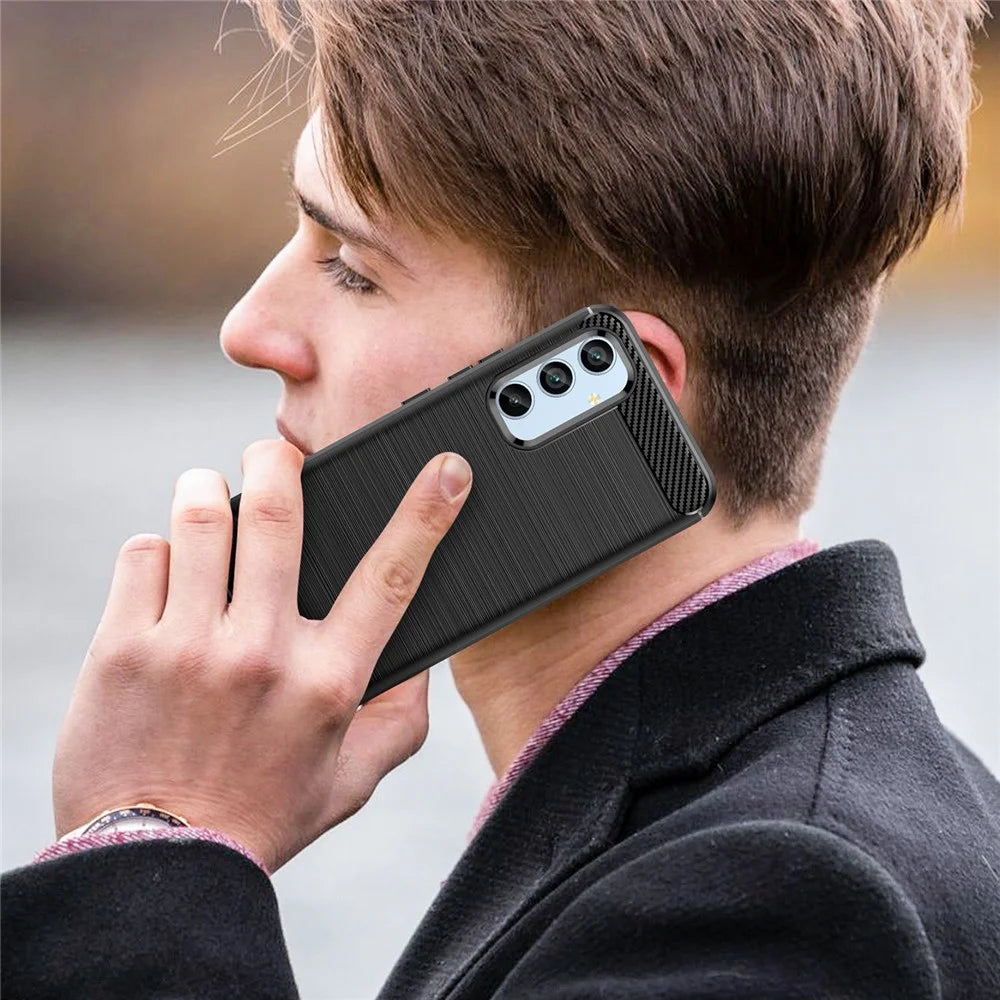 For Samsung Galaxy A54 5G Carbon Fiber Texture Bump Proof TPU Protective Phone Cover Brushed Mobile Phone Case - Black - 7