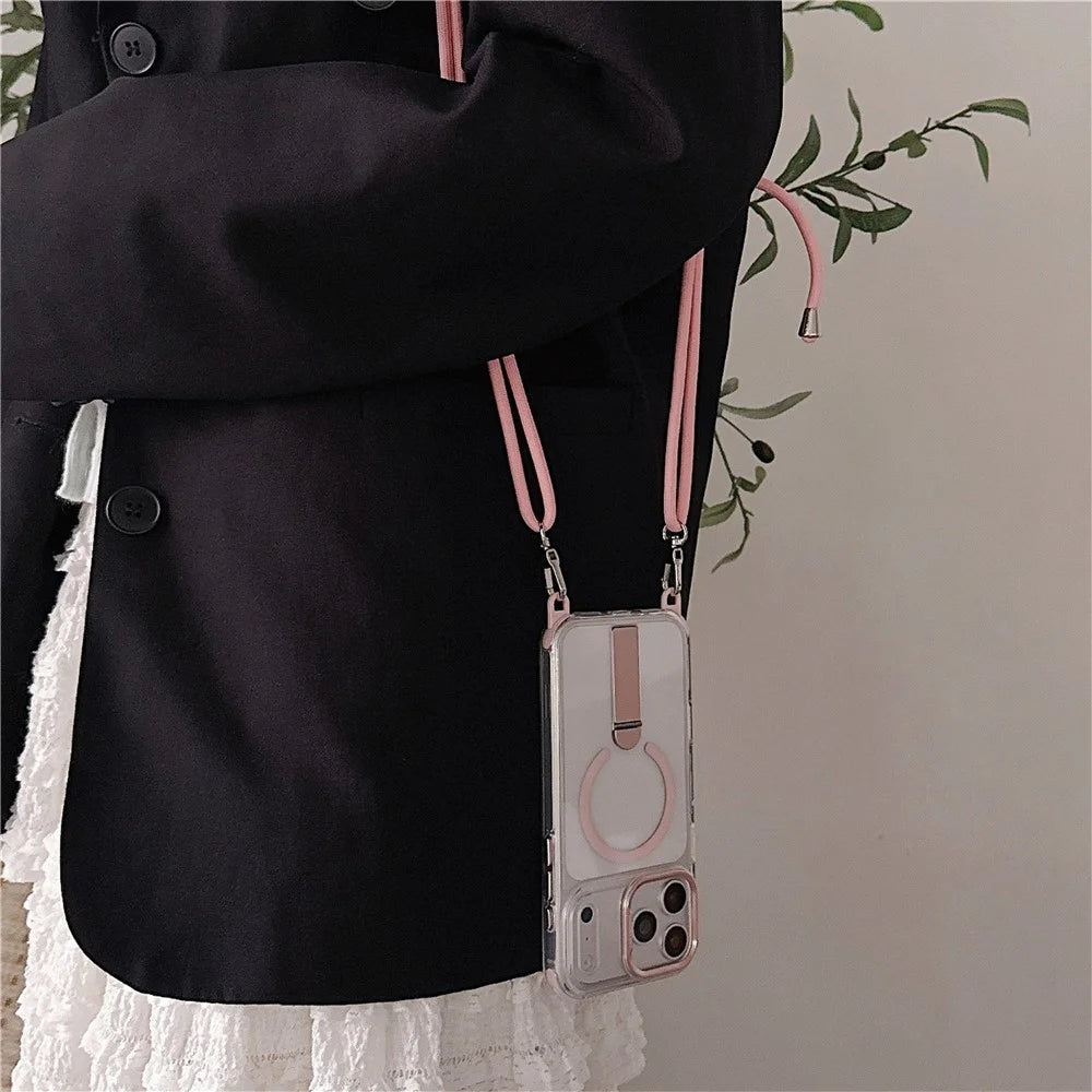 For iPhone 18 Pro / 17 Pro Magnetic Phone Case with Kickstand and 2-in-1 6mm 150cm Length Strap PC TPU Phone Cover - Black - 5
