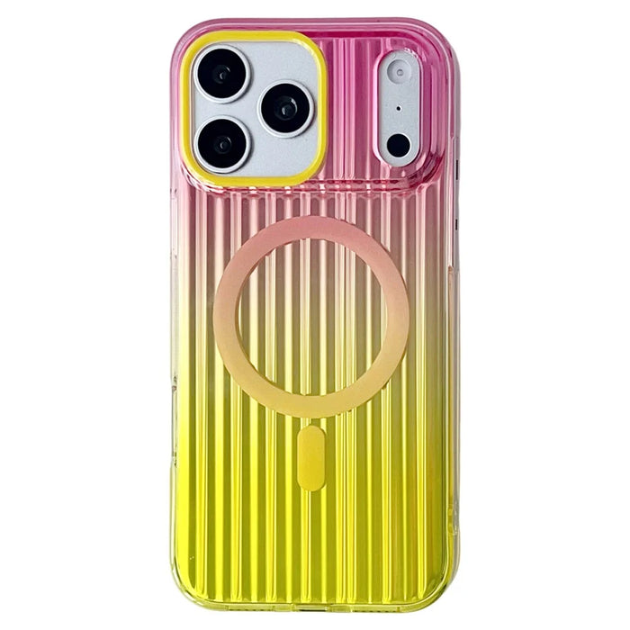 For iPhone 17 Pro Magnetic Case Multicolor Gradient Stripe TPU PC Shockproof Cover Compatible with Magsafe - Gradient Pink Yellow - 1