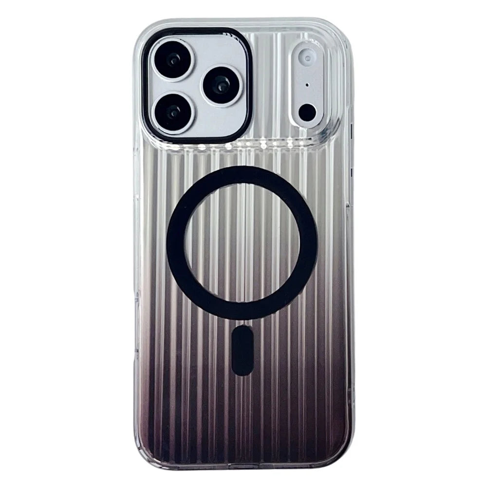 For iPhone 17 Pro Magnetic Case Gradient Stripe TPU PC Shockproof Cover Compatible with Magsafe - Black - 1