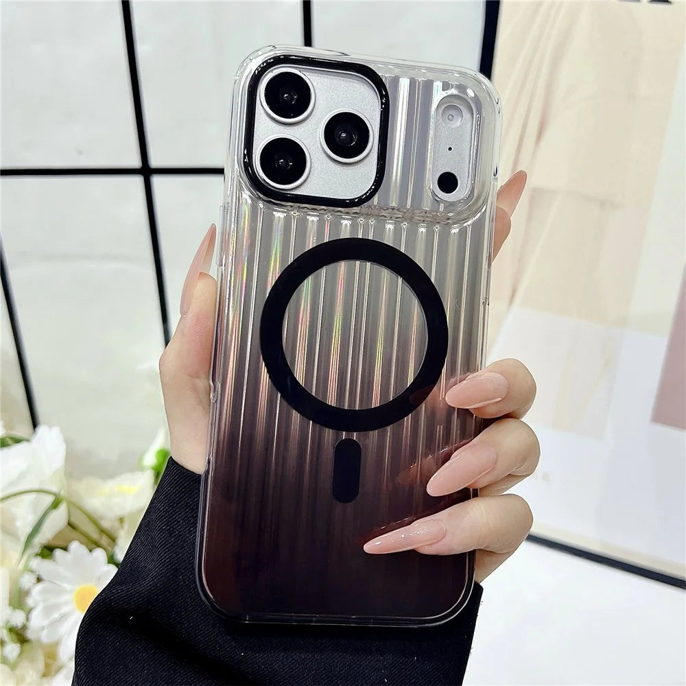 For iPhone 17 Pro Magnetic Case Gradient Stripe TPU PC Shockproof Cover Compatible with Magsafe - Black - 2