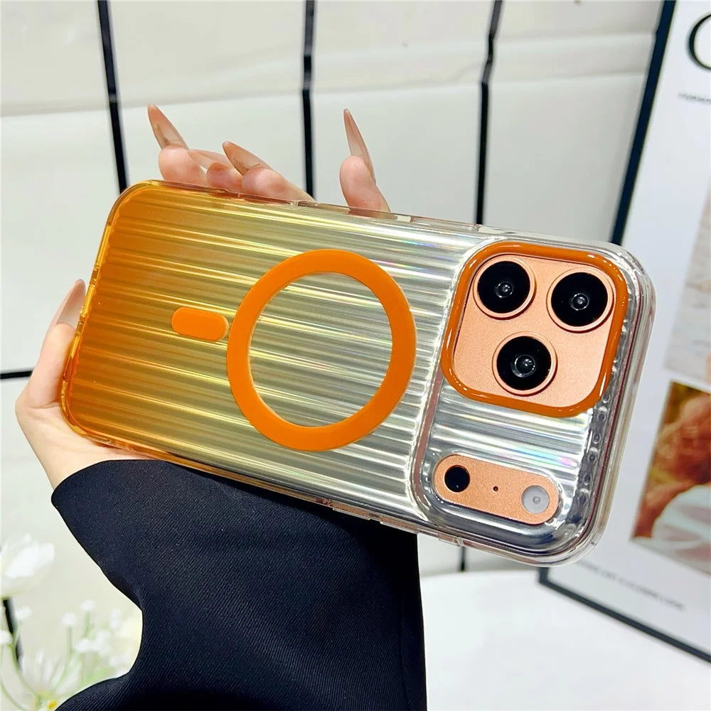 For iPhone 17 Pro Magnetic Case Gradient Stripe TPU PC Shockproof Cover Compatible with Magsafe - Black - 4