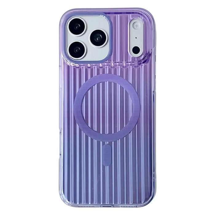 For iPhone 17 Pro Max Magnetic Case Multicolor Gradient Stripe TPU PC Shockproof Cover Compatible with Magsafe - Gradient Purple - 1
