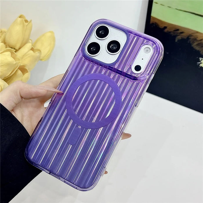 For iPhone 17 Pro Max Magnetic Case Multicolor Gradient Stripe TPU PC Shockproof Cover Compatible with Magsafe - Gradient Purple - 2