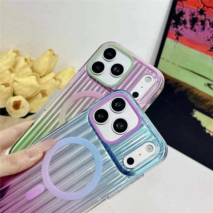 For iPhone 17 Pro Max Magnetic Case Multicolor Gradient Stripe TPU PC Shockproof Cover Compatible with Magsafe - Gradient Purple - 4