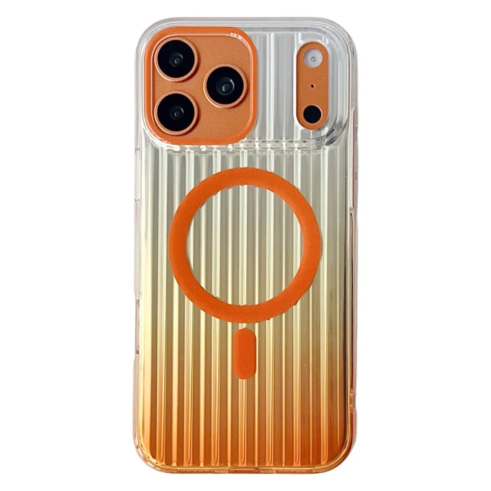 For iPhone 17 Pro Max Magnetic Case Gradient Stripe TPU PC Shockproof Cover Compatible with Magsafe - Orange - 1