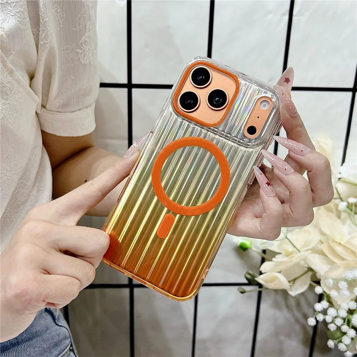 For iPhone 17 Pro Max Magnetic Case Gradient Stripe TPU PC Shockproof Cover Compatible with Magsafe - Orange - 3