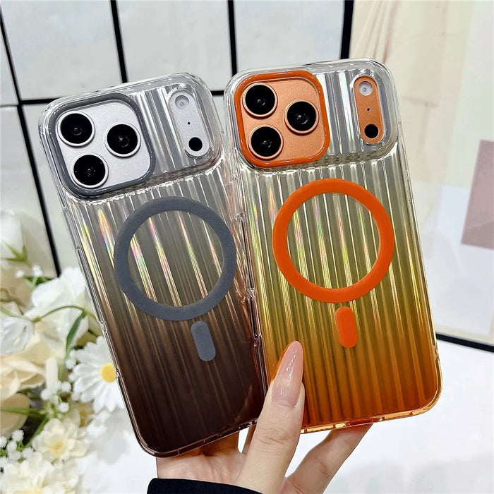 For iPhone 17 Pro Max Magnetic Case Gradient Stripe TPU PC Shockproof Cover Compatible with Magsafe - Orange - 5