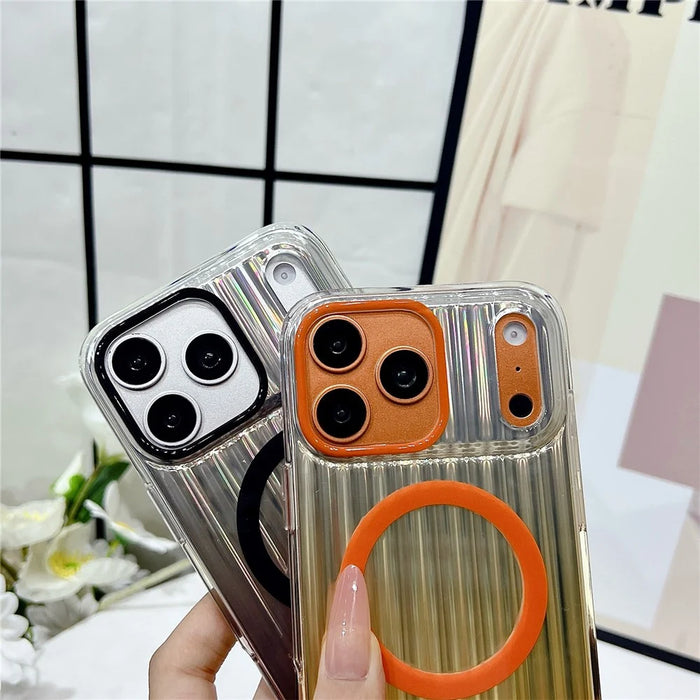 For iPhone 17 Pro Max Magnetic Case Gradient Stripe TPU PC Shockproof Cover Compatible with Magsafe - Orange - 6