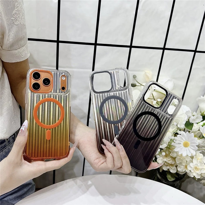 For iPhone 17 Pro Max Magnetic Case Gradient Stripe TPU PC Shockproof Cover Compatible with Magsafe - Orange - 7
