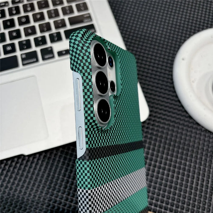 For Samsung Galaxy S25 Ultra Magnetic Case Striped Textile Pattern Skin-touch PC Cover - Yellow Stripe - 3