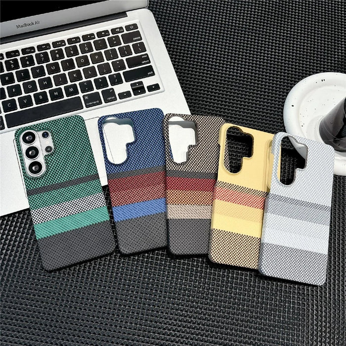 For Samsung Galaxy S26 Ultra Magnetic Case Striped Textile Pattern Skin-touch PC Cover - Yellow Stripe - 5