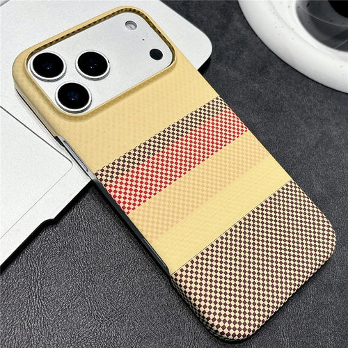 For iPhone 17 Pro Max Magnetic Case Striped Textile Pattern Skin-touch PC Cover - Yellow Stripe - 1