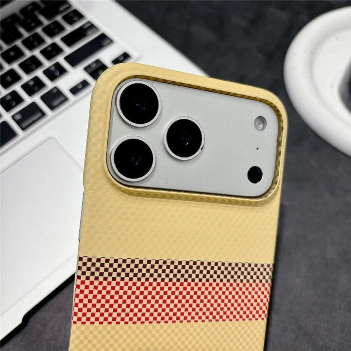 For iPhone 17 Pro Max Magnetic Case Striped Textile Pattern Skin-touch PC Cover - Yellow Stripe - 2