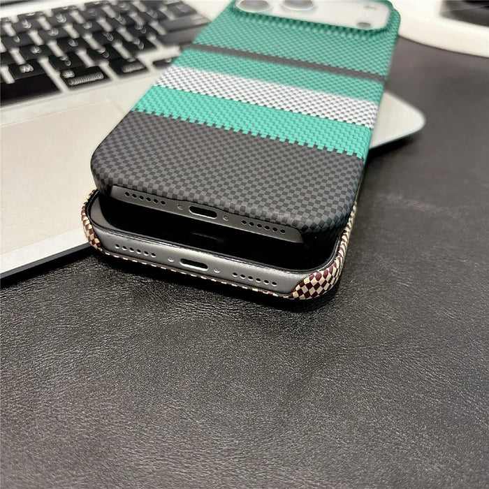 For iPhone 17 Pro Max Magnetic Case Striped Textile Pattern Skin-touch PC Cover - Yellow Stripe - 4