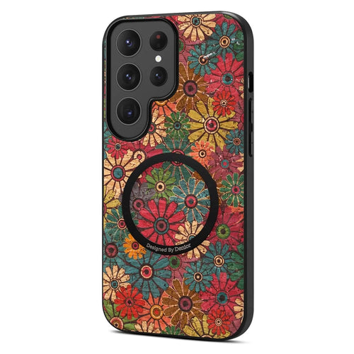 For Samsung Galaxy S25 Ultra Magnetic Phone Case Floral Pattern PU Leather TPU Protective Cover - Green - 1