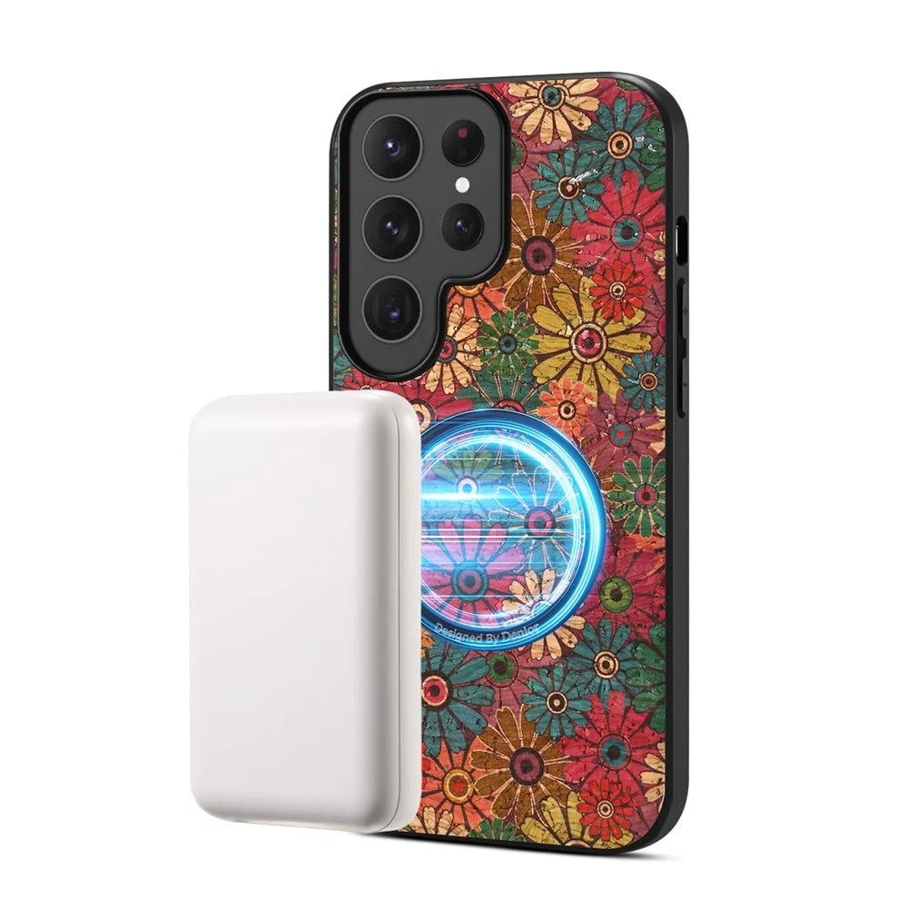 For Samsung Galaxy S25 Ultra Magnetic Phone Case Floral Pattern PU Leather TPU Protective Cover - Green - 2