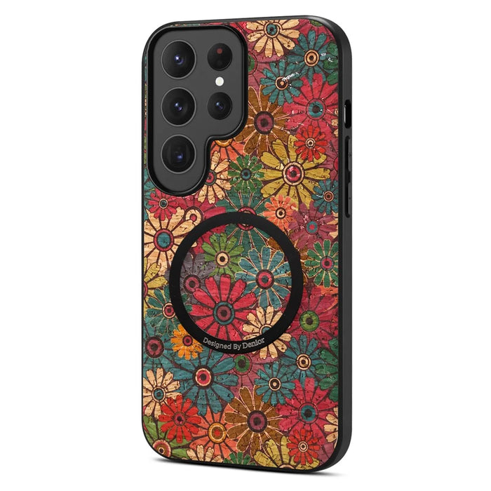 For Samsung Galaxy S26 Ultra Magnetic Phone Case Floral Pattern PU Leather TPU Protective Cover - Green - 1