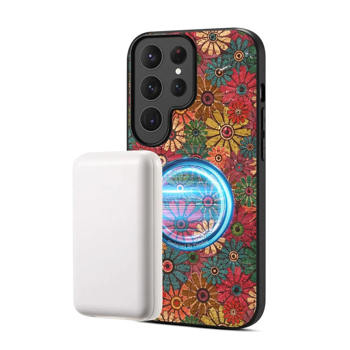 For Samsung Galaxy S26 Ultra Magnetic Phone Case Floral Pattern PU Leather TPU Protective Cover - Green - 2