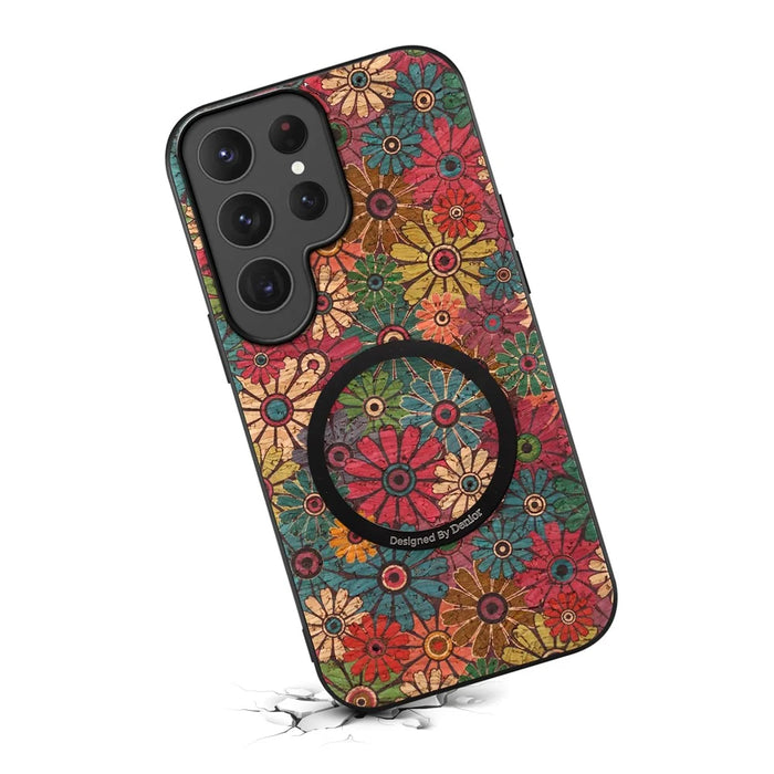 For Samsung Galaxy S26 Ultra Magnetic Phone Case Floral Pattern PU Leather TPU Protective Cover - Green - 3