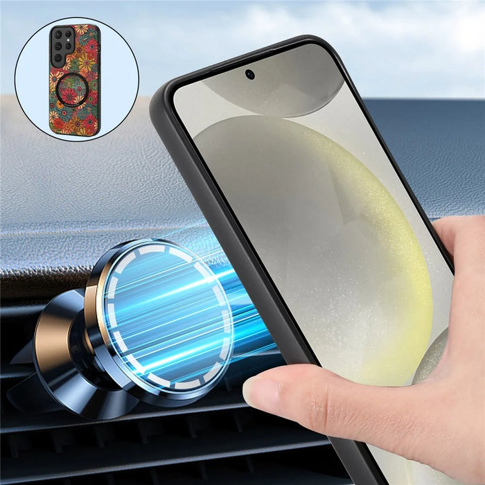 For Samsung Galaxy S26 Ultra Magnetic Phone Case Floral Pattern PU Leather TPU Protective Cover - Green - 4