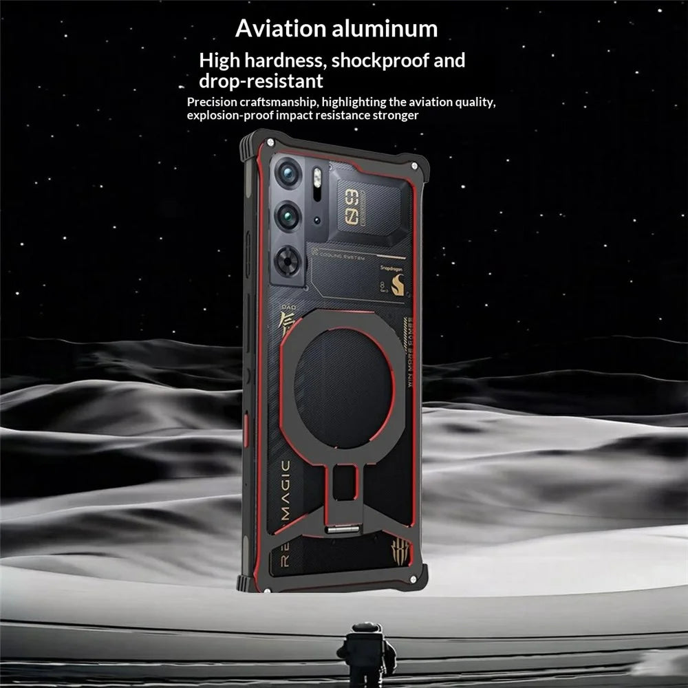 Magnetic Case for ZTE nubia RedMagic 10S Pro+ 5G / 10S Pro 5G / 10 Pro+ 5G / 10 Pro 5G / 9S Pro+ 5G / 9S Pro 5G / 9 Pro+ 5G / 9 Pro 5G Framless Kickstand Hollow Phone Bumper Cover - Black / Red - 2