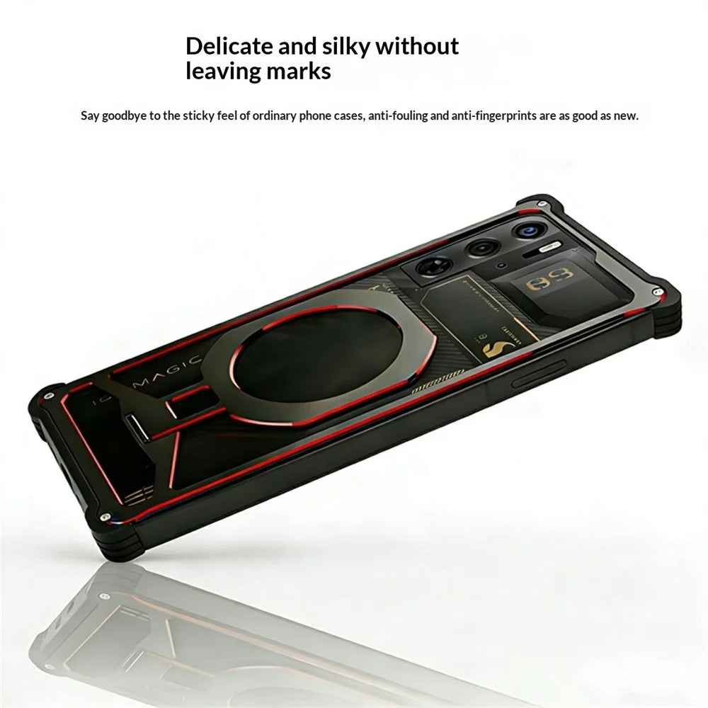 Magnetic Case for ZTE nubia RedMagic 10S Pro+ 5G / 10S Pro 5G / 10 Pro+ 5G / 10 Pro 5G / 9S Pro+ 5G / 9S Pro 5G / 9 Pro+ 5G / 9 Pro 5G Framless Kickstand Hollow Phone Bumper Cover - Black / Red - 3