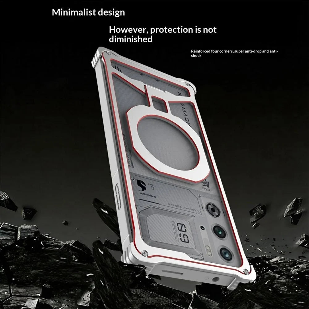 Magnetic Case for ZTE nubia RedMagic 10S Pro+ 5G / 10S Pro 5G / 10 Pro+ 5G / 10 Pro 5G / 9S Pro+ 5G / 9S Pro 5G / 9 Pro+ 5G / 9 Pro 5G Framless Kickstand Hollow Phone Bumper Cover - Black / Red - 4