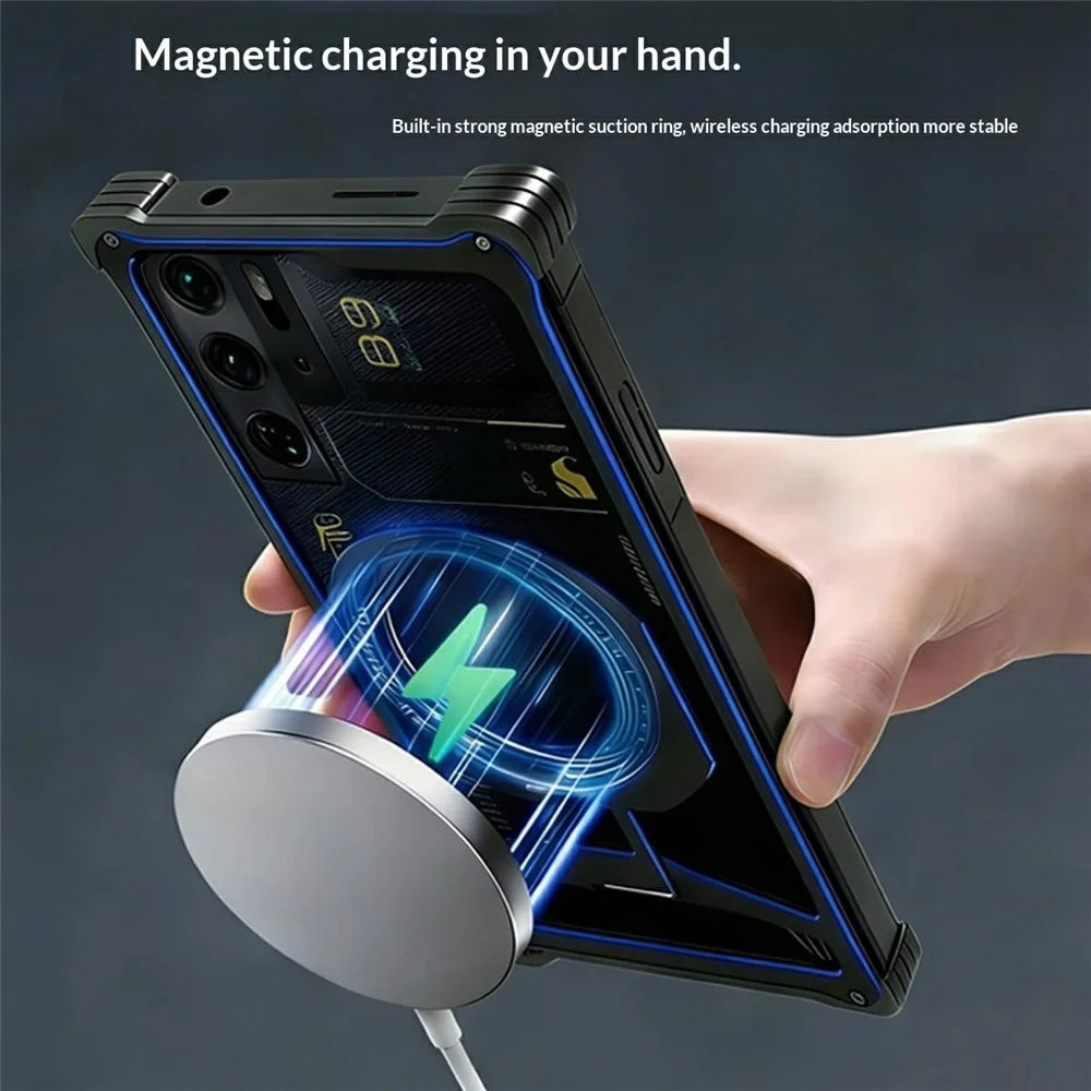 Magnetic Case for ZTE nubia RedMagic 10S Pro+ 5G / 10S Pro 5G / 10 Pro+ 5G / 10 Pro 5G / 9S Pro+ 5G / 9S Pro 5G / 9 Pro+ 5G / 9 Pro 5G Framless Kickstand Hollow Phone Bumper Cover - Black / Red - 7