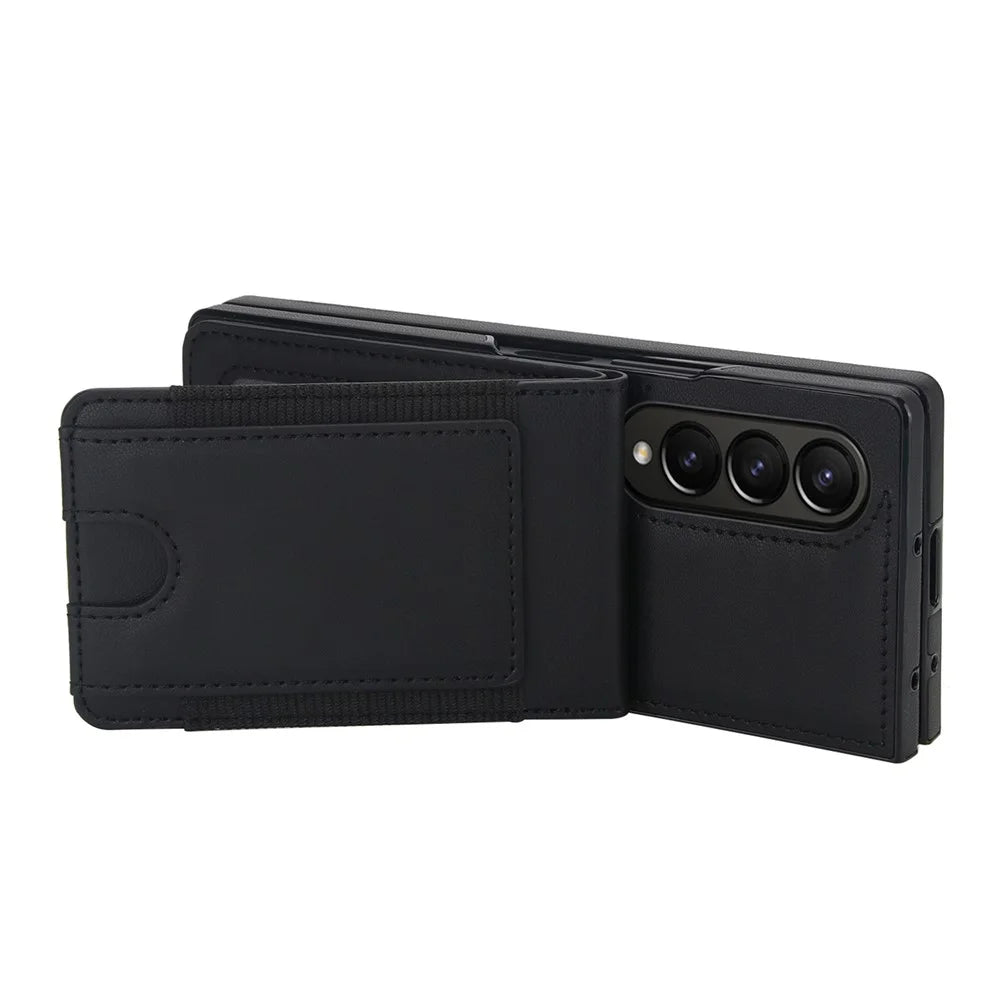 For Samsung Galaxy Z Fold3 5G Case Card Bag Kickstand Leather + PC Phone Cover with HD Screen Protector - Black - 4