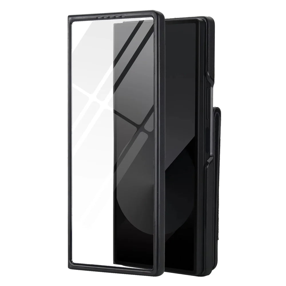 For Samsung Galaxy Z Fold5 5G Case Card Bag Kickstand Leather + PC Phone Cover with HD Screen Protector - Black - 2