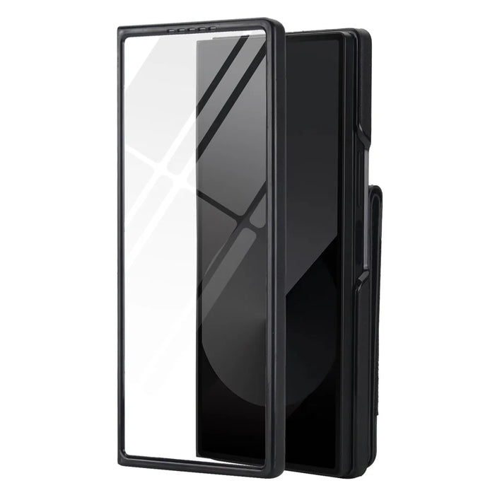 For Samsung Galaxy Z Fold6 5G Case Card Bag Kickstand Leather + PC Phone Cover with HD Screen Protector - Black - 2
