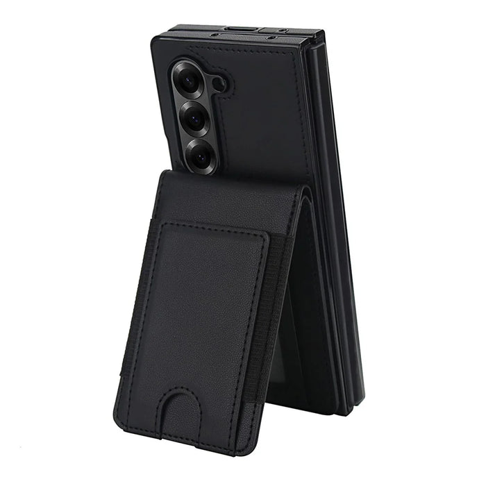 For Samsung Galaxy Z Fold6 5G Case Card Bag Kickstand Leather + PC Phone Cover with HD Screen Protector - Black - 3