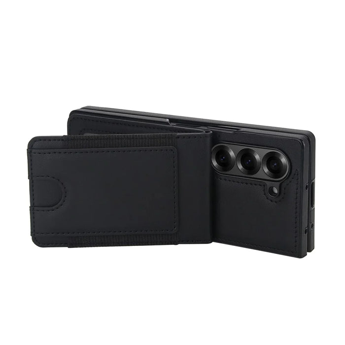 For Samsung Galaxy Z Fold6 5G Case Card Bag Kickstand Leather + PC Phone Cover with HD Screen Protector - Black - 4