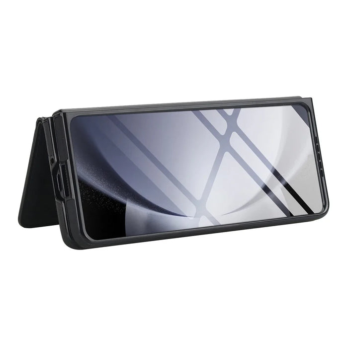 For Samsung Galaxy Z Fold4 5G Wallet Case Ring Holder PC PU Flip Phone Cover with HD Screen Protector - Black - 5