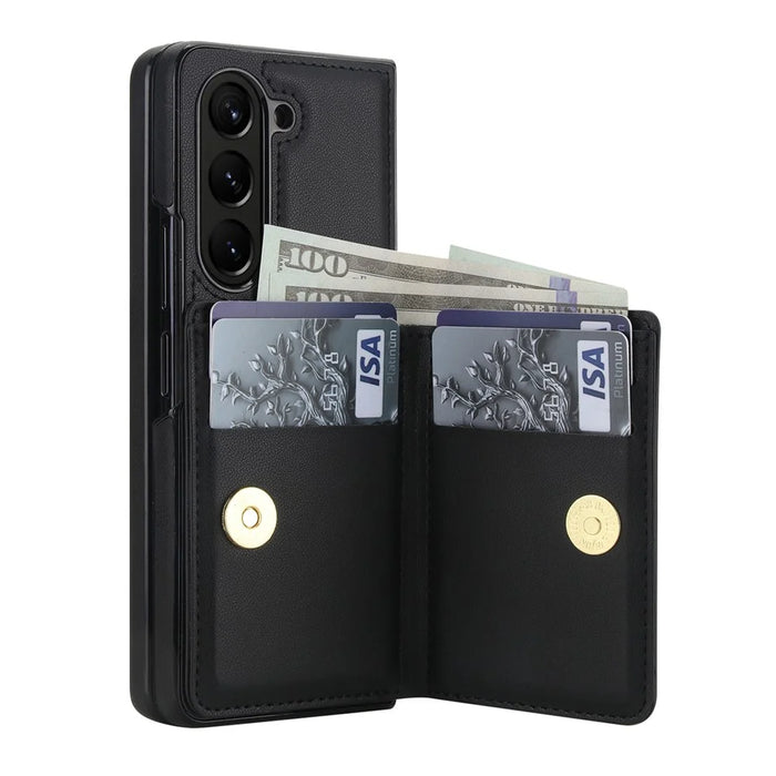 For Samsung Galaxy Z Fold5 5G Wallet Case Ring Holder PC PU Flip Phone Cover with HD Screen Protector - Black - 3