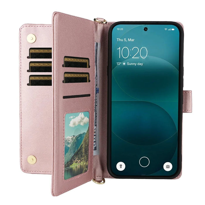 For Nothing Phone (4a) Pro Leather Case Stand Wallet Phone Cover with Shoulder  /  Wrist Strap - Pink - 2