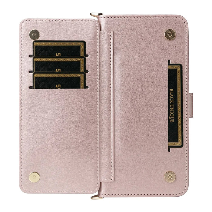 For Nothing Phone (4a) Pro Leather Case Stand Wallet Phone Cover with Shoulder  /  Wrist Strap - Pink - 4