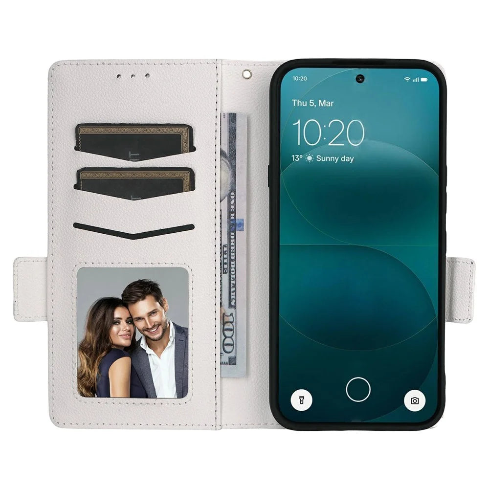 For Nothing Phone (4a) Pro Case Litchi Texture Wallet Leather Phone Cover with Wrist Strap - White - 2