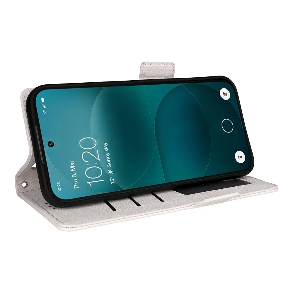 For Nothing Phone (4a) Pro Case Litchi Texture Wallet Leather Phone Cover with Wrist Strap - White - 4