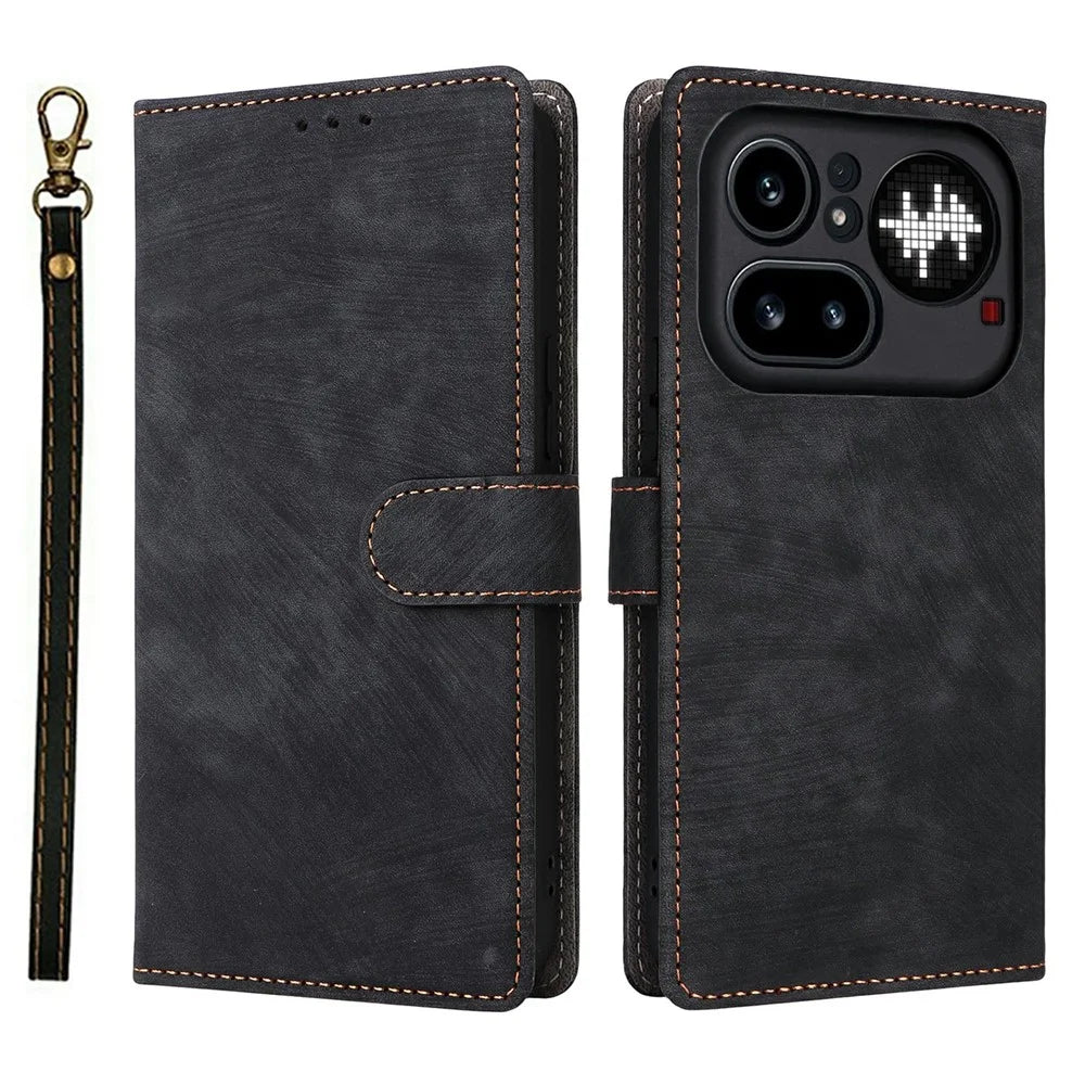 For Nothing Phone (4a) Pro Case Wallet RFID Blocking PU Leather Phone Cover Stand with Strap - Black - 1