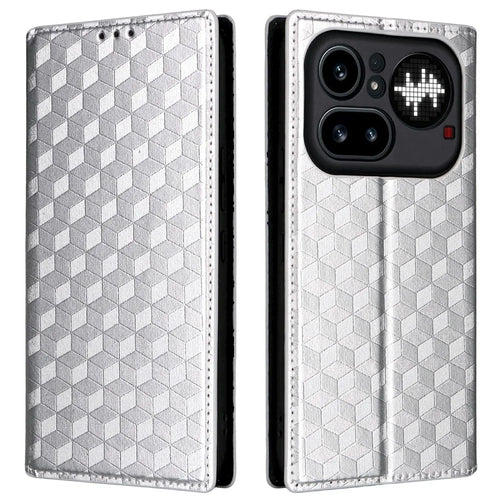 For Nothing Phone (4a) Pro Case Wallet Rhombus Imprinted PU Leather Phone Cover - Silver - 1